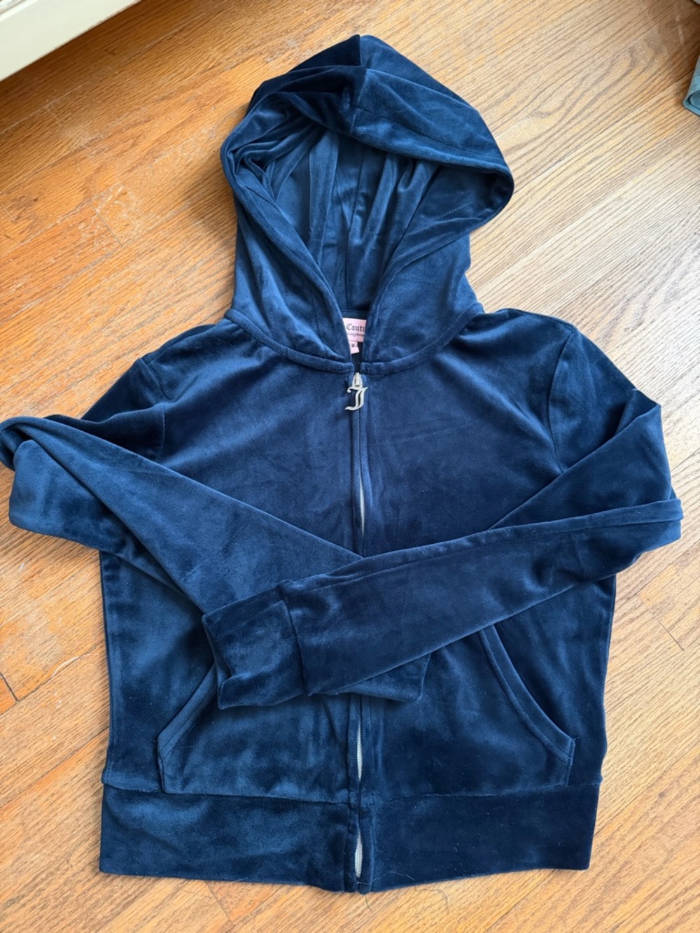 Juicy Couture Navy Velour Zip Hoodie with Pink Label
